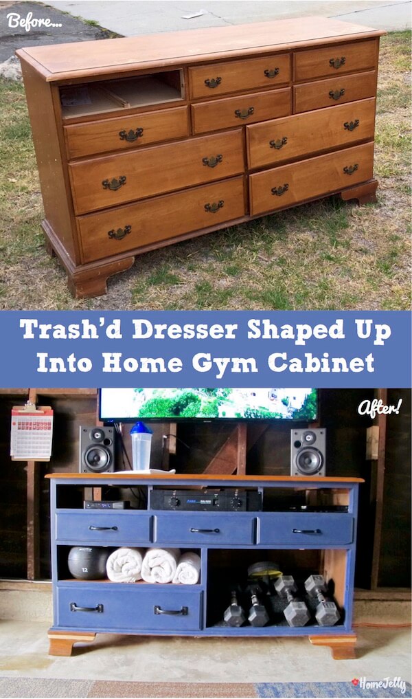 Home Gym Upcycled From Trash’d Dresser HomeJelly