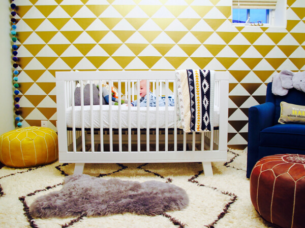 Fabulous stick-on wall paper triangles was a labor of love...quite literally!