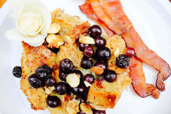 Blueberry almond French toast bake looks scrumptious from above