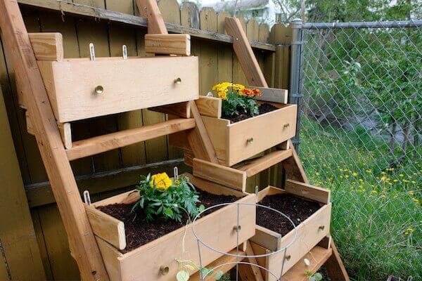 4 Repurposed dresser drawer raised garden