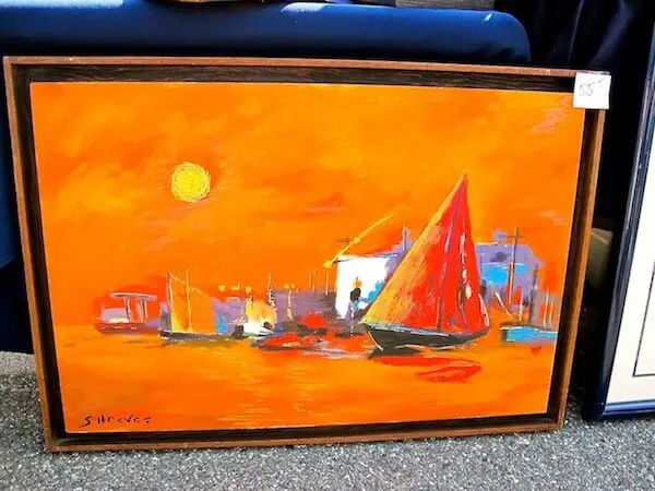 This tangerine sailboat regatta painting is just SO California
