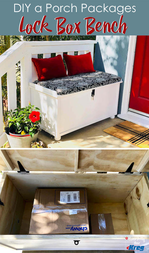 DIY a Porch Packages Lock Box Bench - Branded