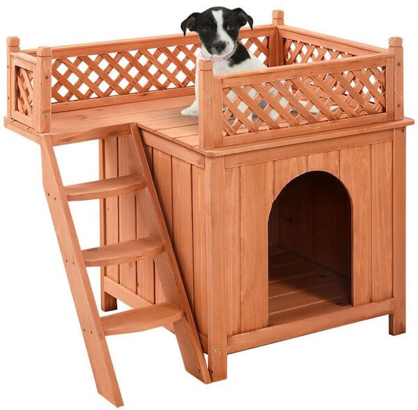 Giantex Wooden Puppy Pet Dog House Wood Room In/outdoor Raised Roof Balcony Bed Shelter