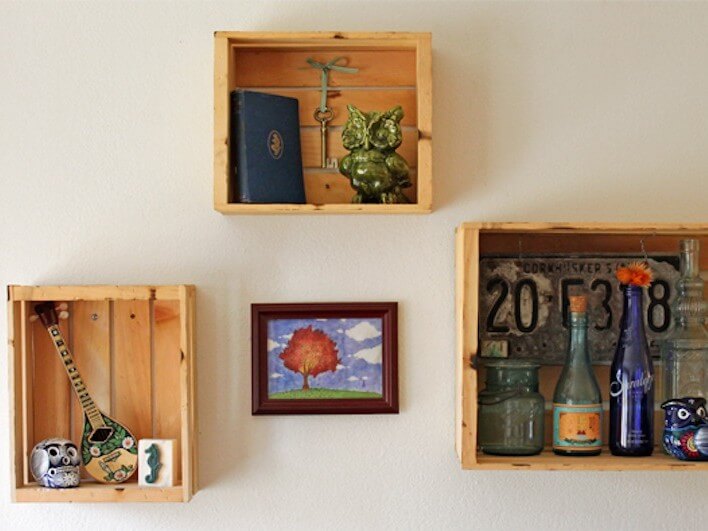 Vintage Wooden Bottle Crate Divided Storage Box Wall Hanging Shelf