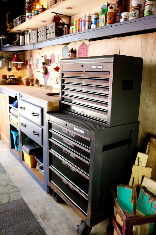 Repainted and labeled toolbox keeps tools and supplies organized