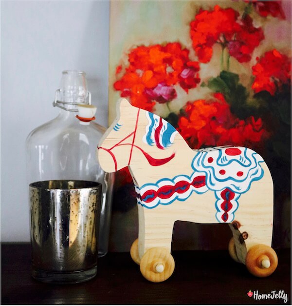 Swedish Dala Horse on wheels is delightfully decorative