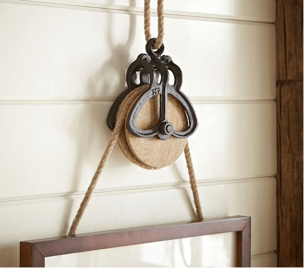 Rustic Pulley Frame Hanger with Rope