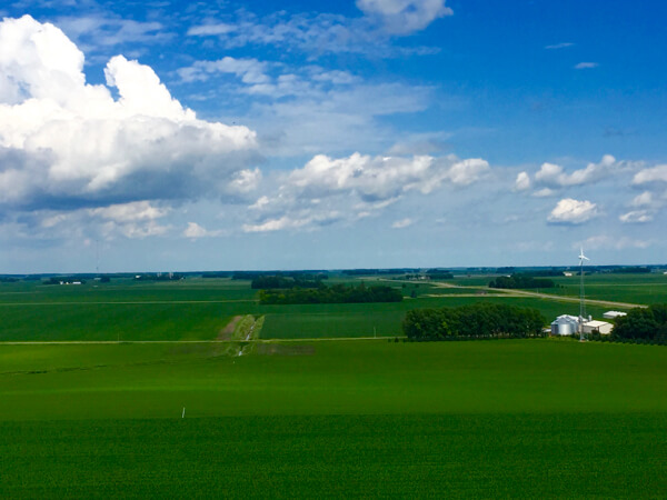 Clumps of trees indicate the farmhouses