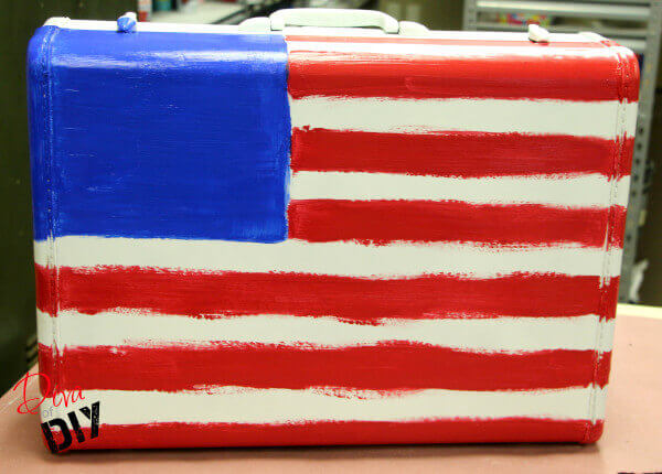 Repurposed and upcycled vintage suitcase American Flag