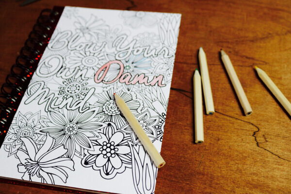 Note book cover using a coloring book page
