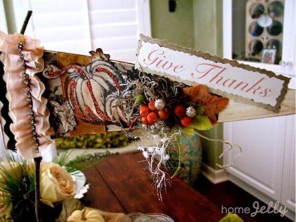 Fun and festive vintage scrap paper give thanks centerpiece flag