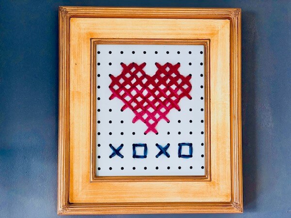 Finished cross-stitch valentine