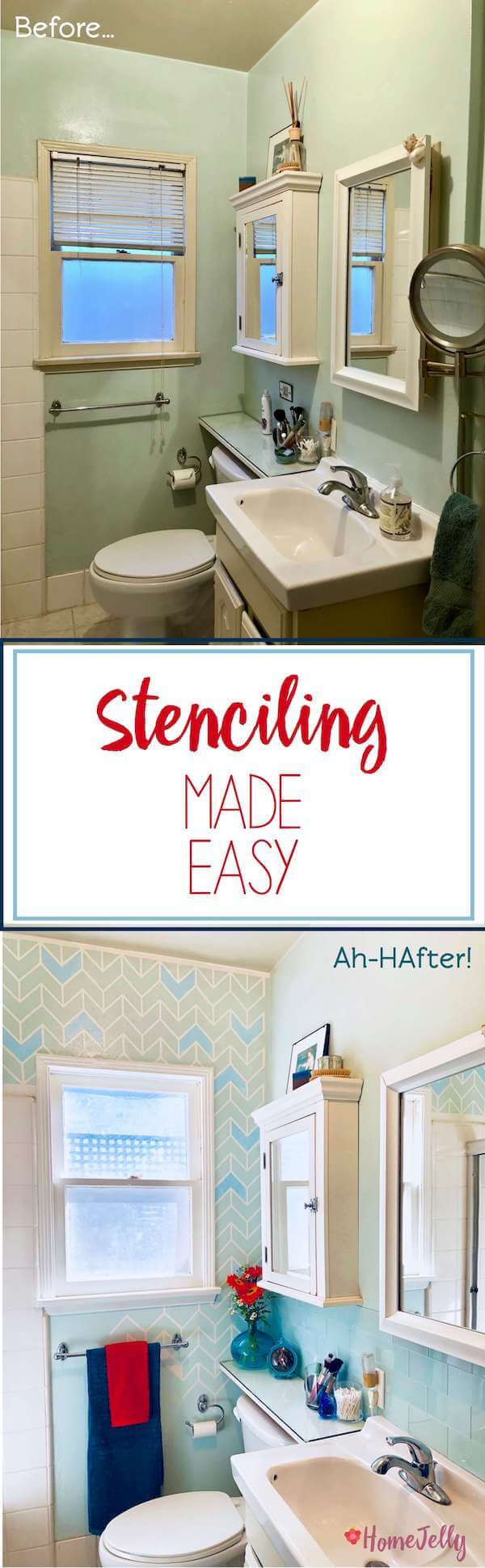 bathroom stencil before and after Stenciling made easy