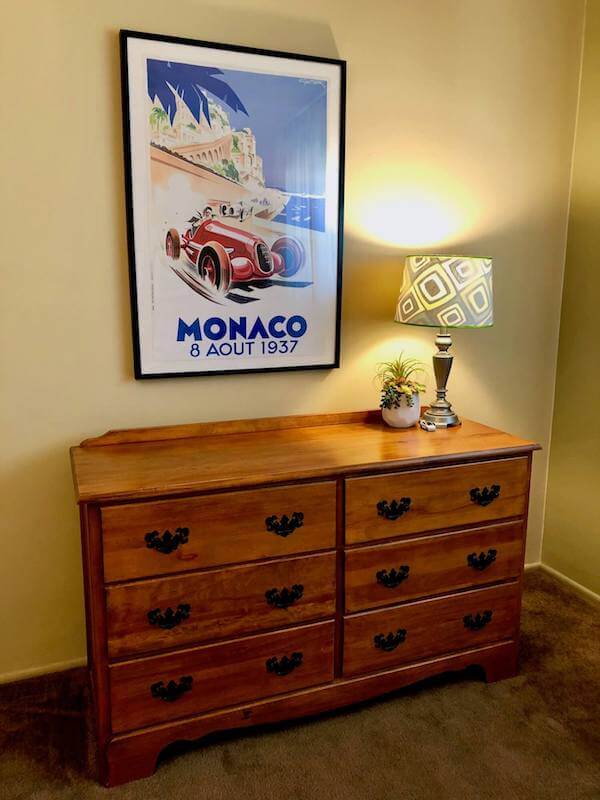 Finished dresser space - with a top, perfect for folding clothes.