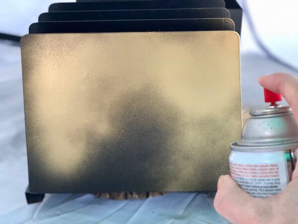 Painting the gold accent color on the vintage organizer