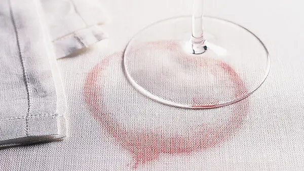 A typical wine stain on a tablecloth