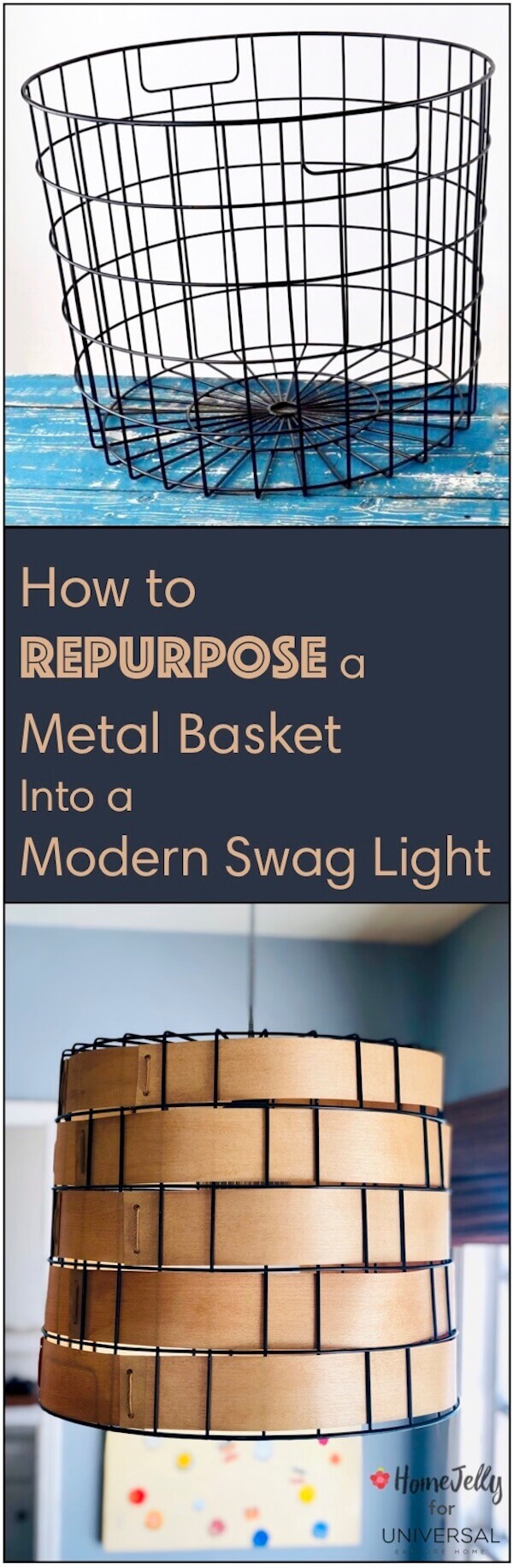 How to repurpose a metal basket into a modern swag light