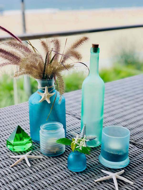 DIY Sea Glass bottles, votives and vases - angled