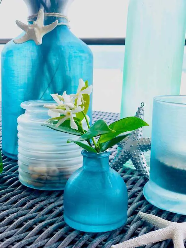 DIY Sea Glass bottles, votives and vases- closer-up