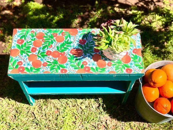 Vintage stool decoupaged top